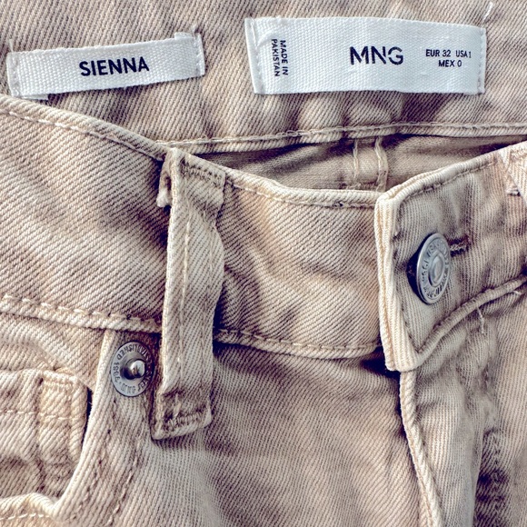NWT Mango MNG Sienna Kick Flare Crop jeans Sand High Rise Fray Hem Denim Size 1 - Picture 4 of 8